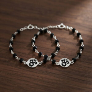 Om symbol design Baby nazariya in pure silver with black beads