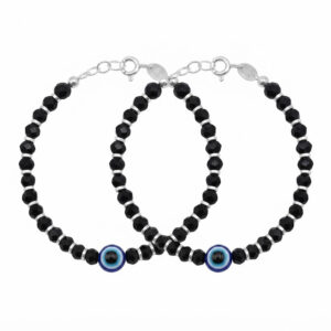 Trendy Evil Eye Silver Black Crystals Baby Nazariya Kids Silver Bracelet