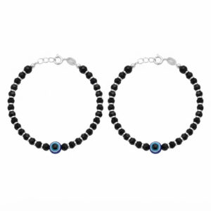 Trendy Evil Eye Silver Black Crystals Baby Nazariya Kids Silver Bracelet