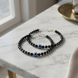 Trendy Evil Eye Silver Black Crystals Baby Nazariya Kids Silver Bracelet