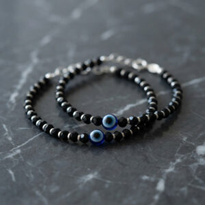 Trendy Evil Eye Silver Black Crystals Baby Nazariya Kids Silver Bracelet