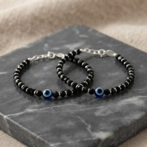 Trendy Evil Eye Silver Black Crystals Baby Nazariya Kids Silver Bracelet