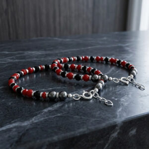 Pure silver baby nazariya bracelet with red and black beads in 92.5 silver