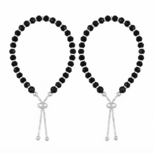 Adjustable Baby nazariya bracelet with black beads in pure silver