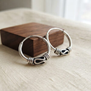 Pure silver round bali hoops oxidized earrings