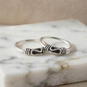Pure silver round bali hoops oxidized earrings