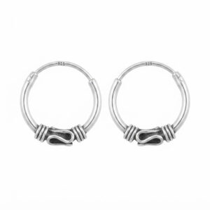 Pure silver round bali hoops oxidized earrings