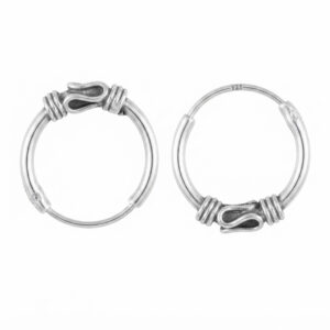 Pure silver round bali hoops oxidized earrings