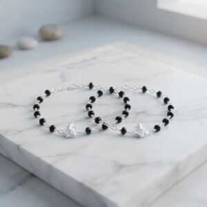 Ganesh design Baby nazariya in pure silver with black beads