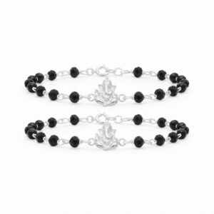 Ganesh design Baby nazariya in pure silver with black beads