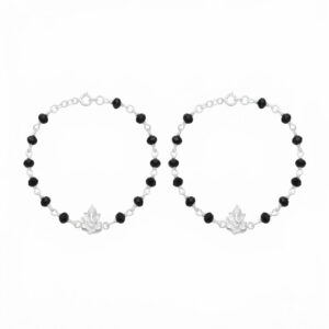 Ganesh design Baby nazariya in pure silver with black beads