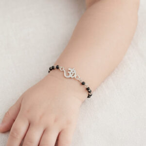 Om symbol design Baby nazariya in pure silver with black beads