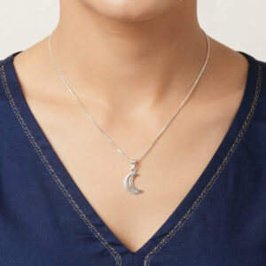 Crescent moon shape pure silver pendent