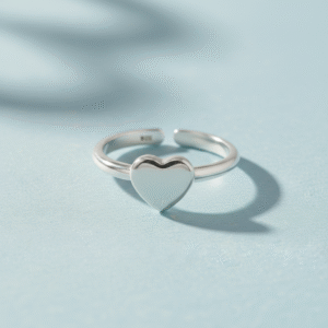 Pure silver heart shape adjustable finger ring in pure silver for kids and girls