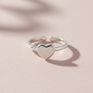 Pure silver heart shape adjustable finger ring in pure silver for kids and girls