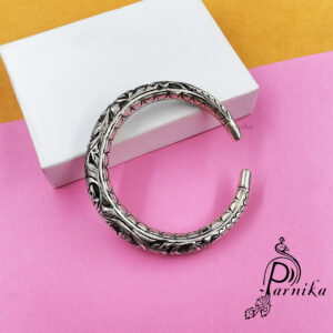 Pure silver oxidized adjustable kada bangle for men and women