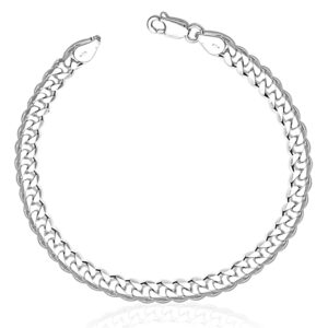 Curb design pure silver mens bracelet