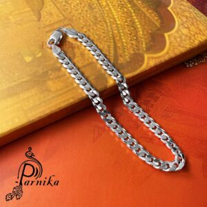 Curb design pure silver mens bracelet
