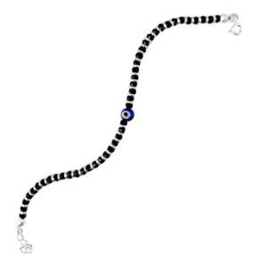 Nazariya bracelet in pure silver with black beads and evil eye