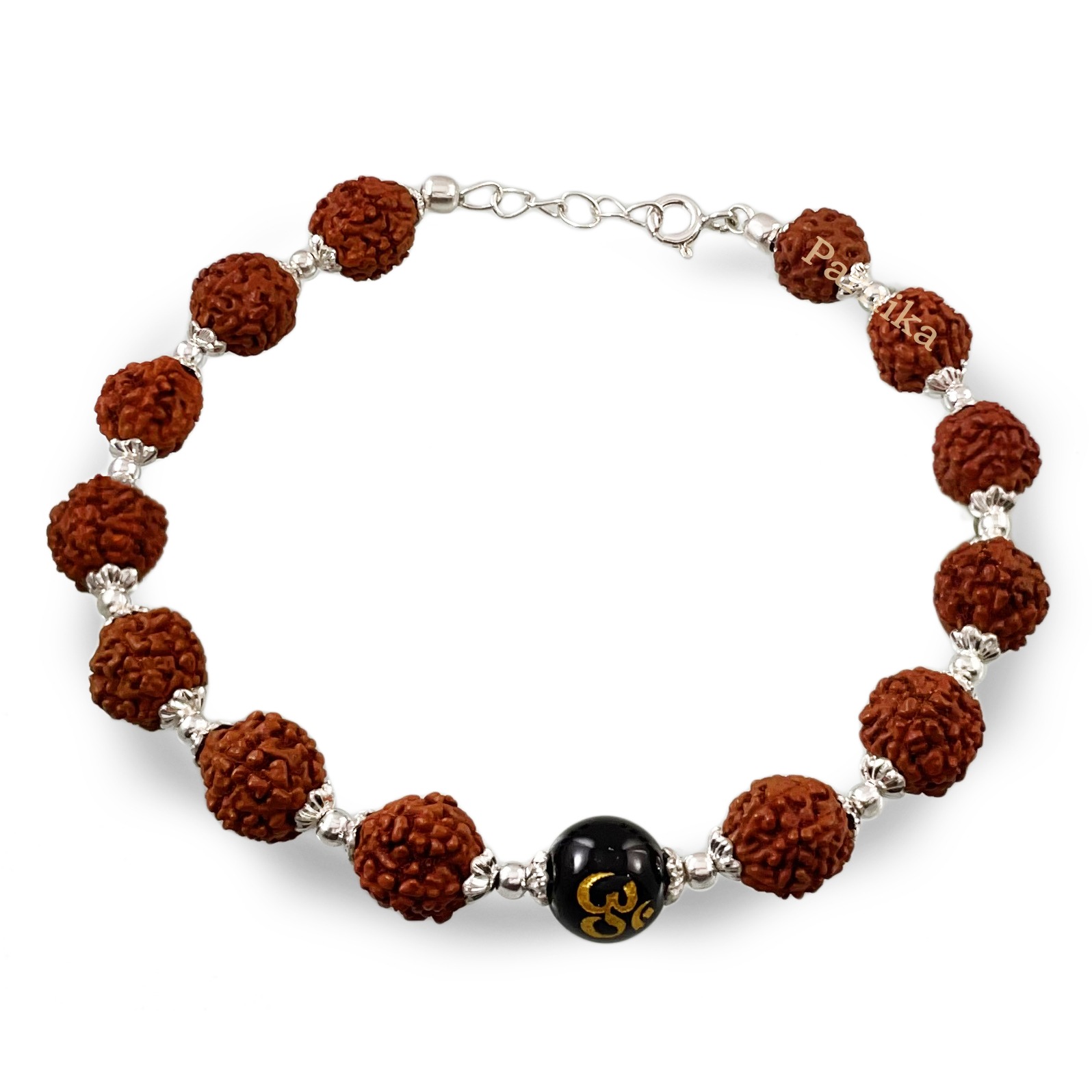 Parnika Jewels Om Charm Rudraksha Sterling Silver Bracelet Om Charm Rudraksha Silver Bracelet for Men & Women in 92.5 Sterling Silver
