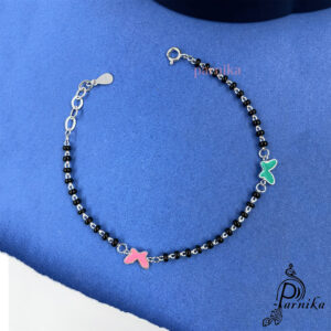 Baby nazariya in pure silver with black beads and butterflies