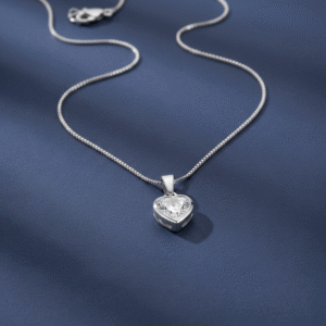 Heart shape white solitaire pure silver pendant