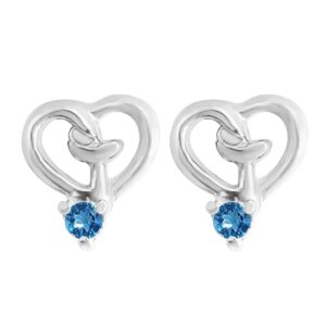Silver studs heart shape earrings with blue cz solitaire
