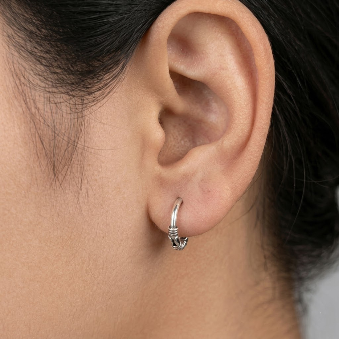 MJER0057-2 Pure silver round bali hoops oxidized earrings