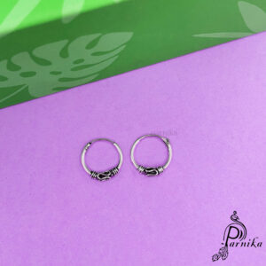 Pure silver round bali hoops oxidized earrings