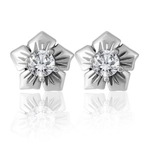 Floral CZ studded tops studs silver earrings for women , girls and kids