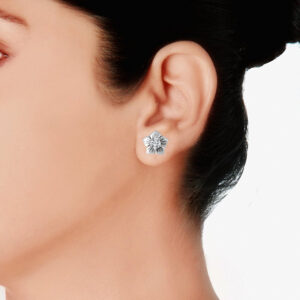 Floral CZ studded tops studs silver earrings for women , girls and kids