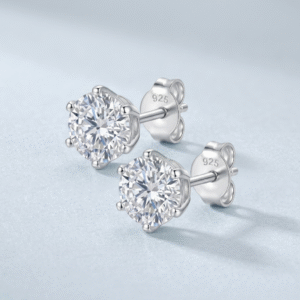 Pure silver studs with white color stone