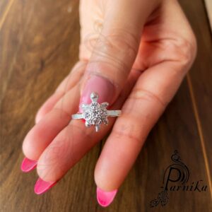 Tortoise turtle silver finger ring for good luck