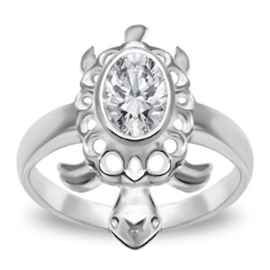Turtle finger ring in pure silver with cz lucky charm tortoise ring