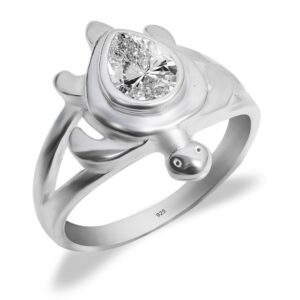 Turtle finger ring in pure silver with cz lucky charm tortoise ring