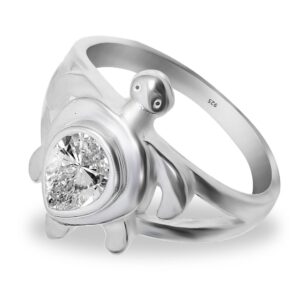 Turtle finger ring in pure silver with cz lucky charm tortoise ring