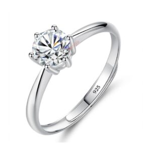 silver solitaire ring in pure silver for women and girls