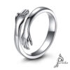 Silver love hug hand finger ring for girls and women