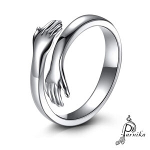 Silver love hug hand finger ring for girls and women