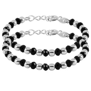 Pure silver nazariya for baby in black beads for kids