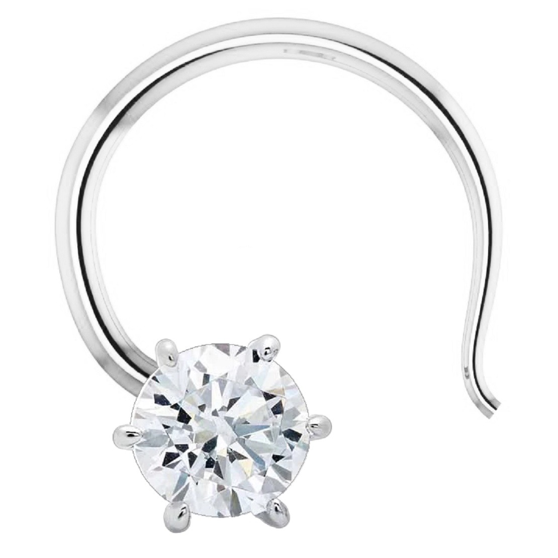 Round nose ring with white solitaire in pure silver Round nose ring with white solitaire in pure silver