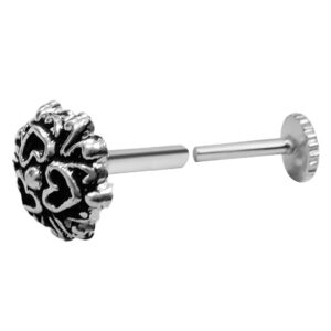 Antique design stud in pure silver oxidized