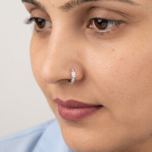 CZ studded silver round nose ring
