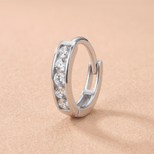 CZ studded silver round nose ring
