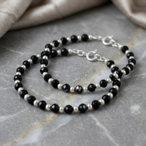 Pure silver nazariya for baby in black beads for kids