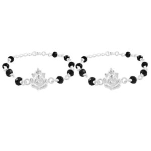 Ganesh design Baby nazariya in pure silver with black beads