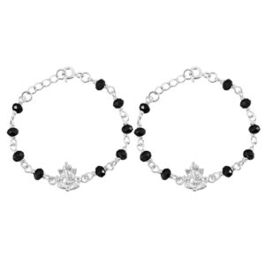 Ganesh Baby nazariya in pure silver with black beads
