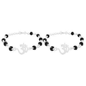 Om symbol design Baby nazariya in pure silver with black beads