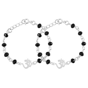 Om symbol design Baby nazariya in pure silver with black beads