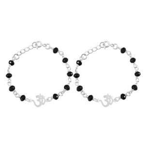 Om symbol design Baby nazariya in pure silver with black beads